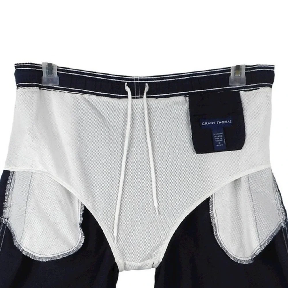 Grant Thomas Mens Swim Trunks M Blue Elastic Waist Mesh Lined Pockets Drawstring